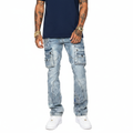 VICIOUS Paisley Rhinestone Cargo Flare Jeans - Blue