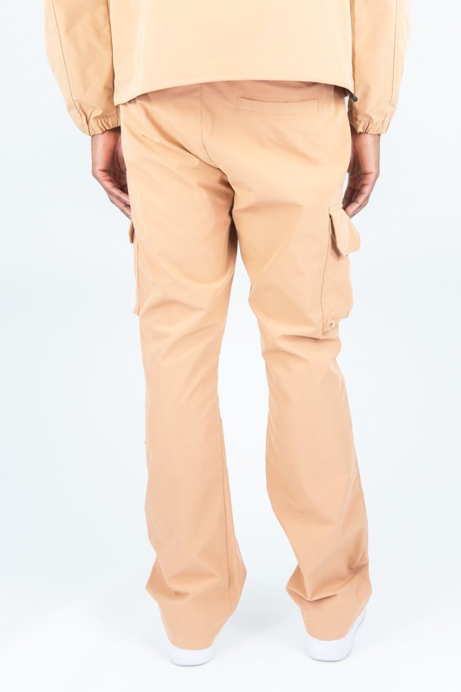 Rebel Minds Nylon Flared Cargo Pants - Wheat