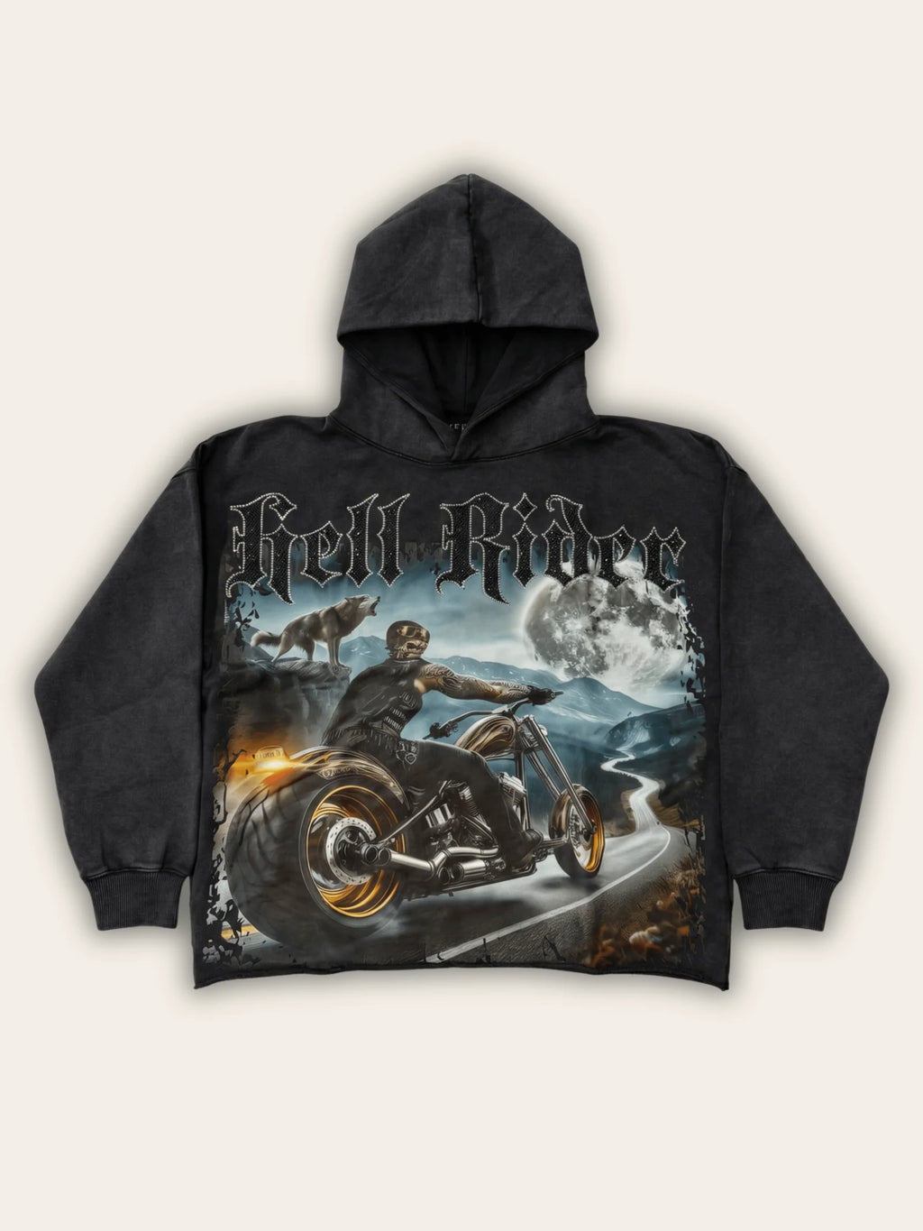 FOCUS HELL RIDER CROPPED HOODIE - Black