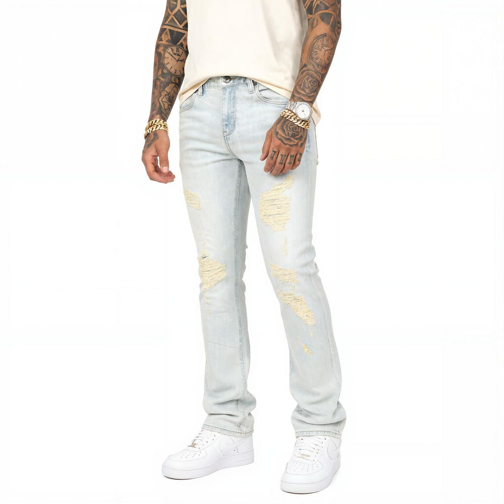 VICIOUS Distressed Flare Jeans - Light Wash