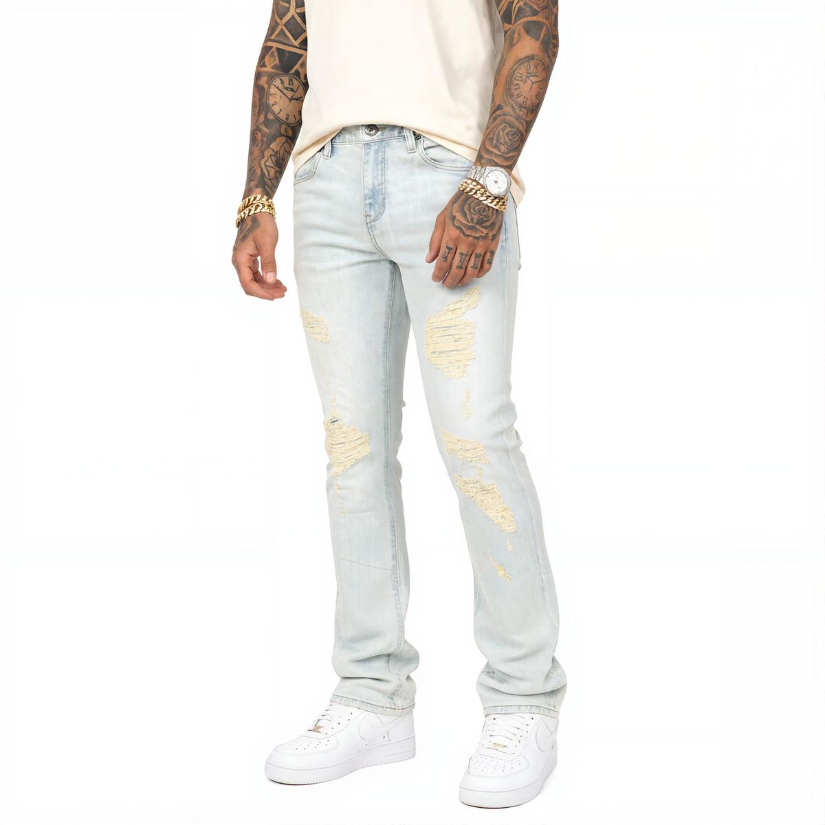 VICIOUS Distressed Flare Jeans - Light Wash