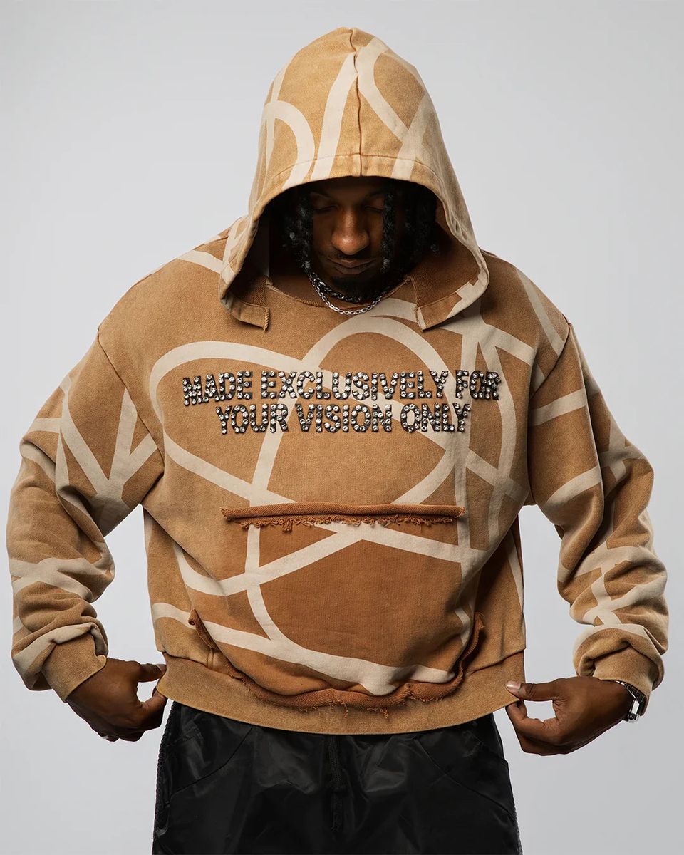 VISIONARY CLUB TWISTED CHAOS DISTRESSED HOODIE - Brown