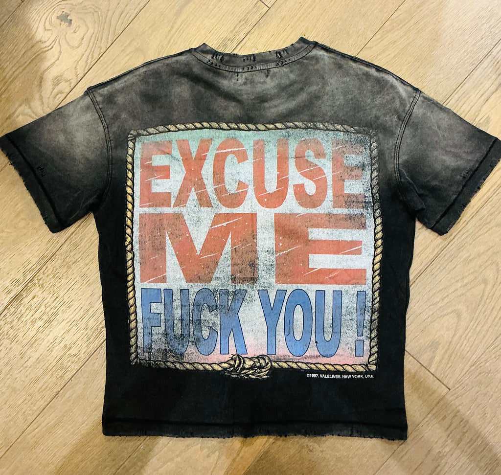 VALE DREAMS “EXCUSE ME F*CK YOU” Rhinestone Shirt - White