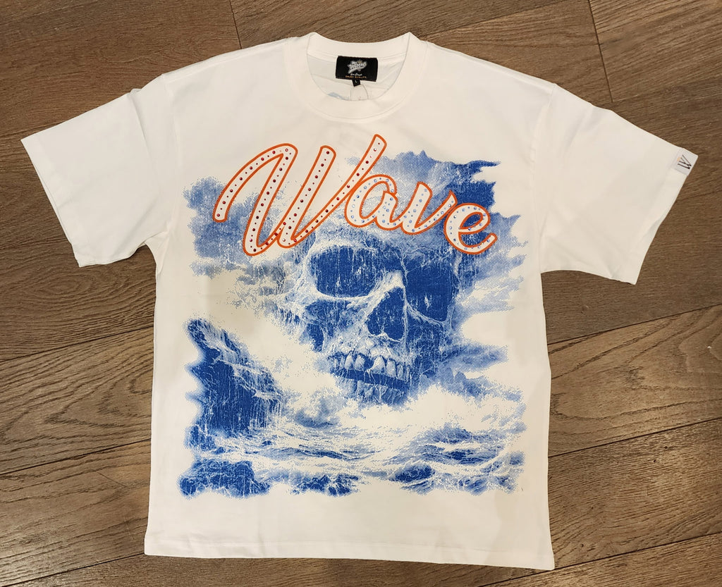 Mr. Wave Ocean Skull Rhinestone Shirt - White