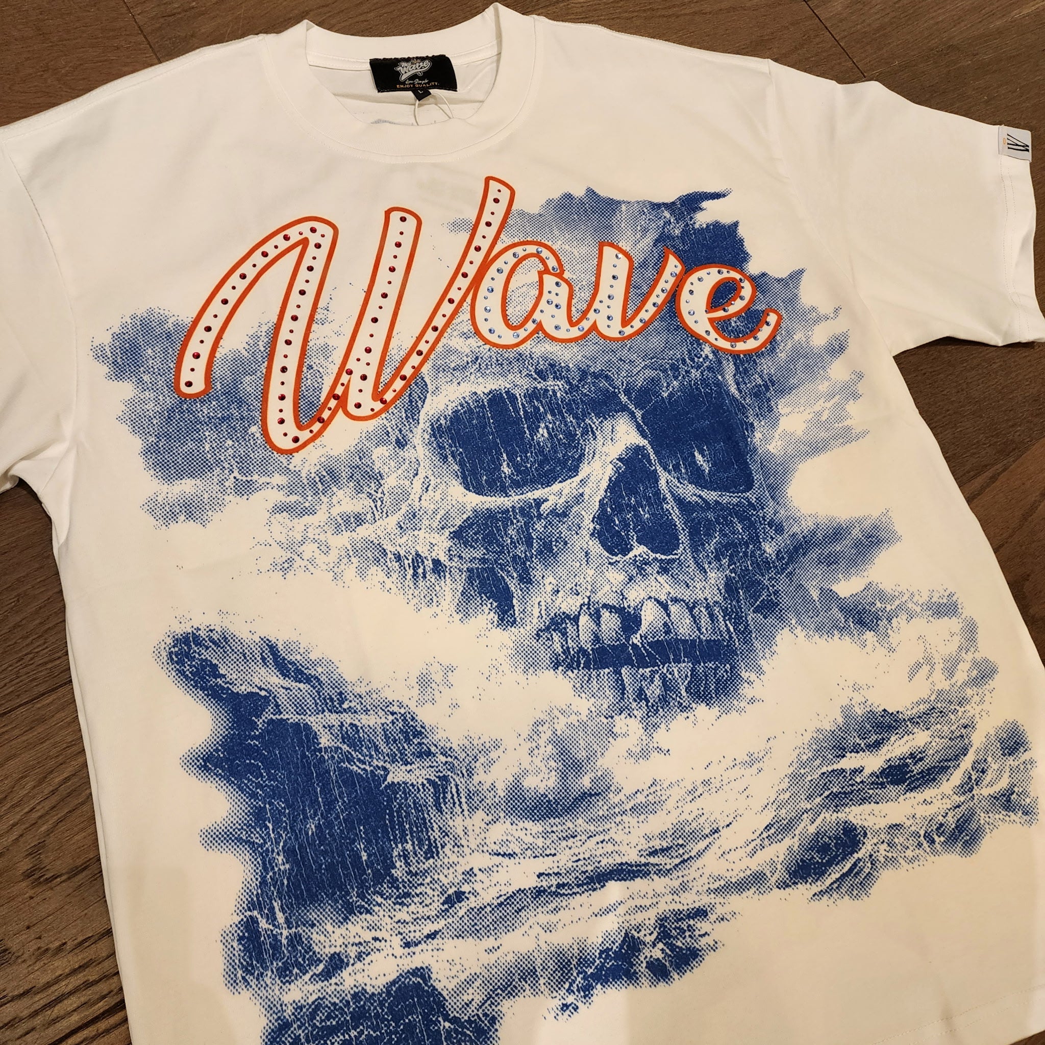 Mr. Wave Ocean Skull Rhinestone Shirt - White