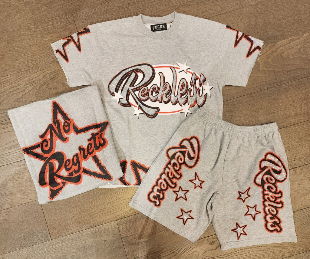 Focus Reckless Rhinestone Star Short Set – Gray/Red