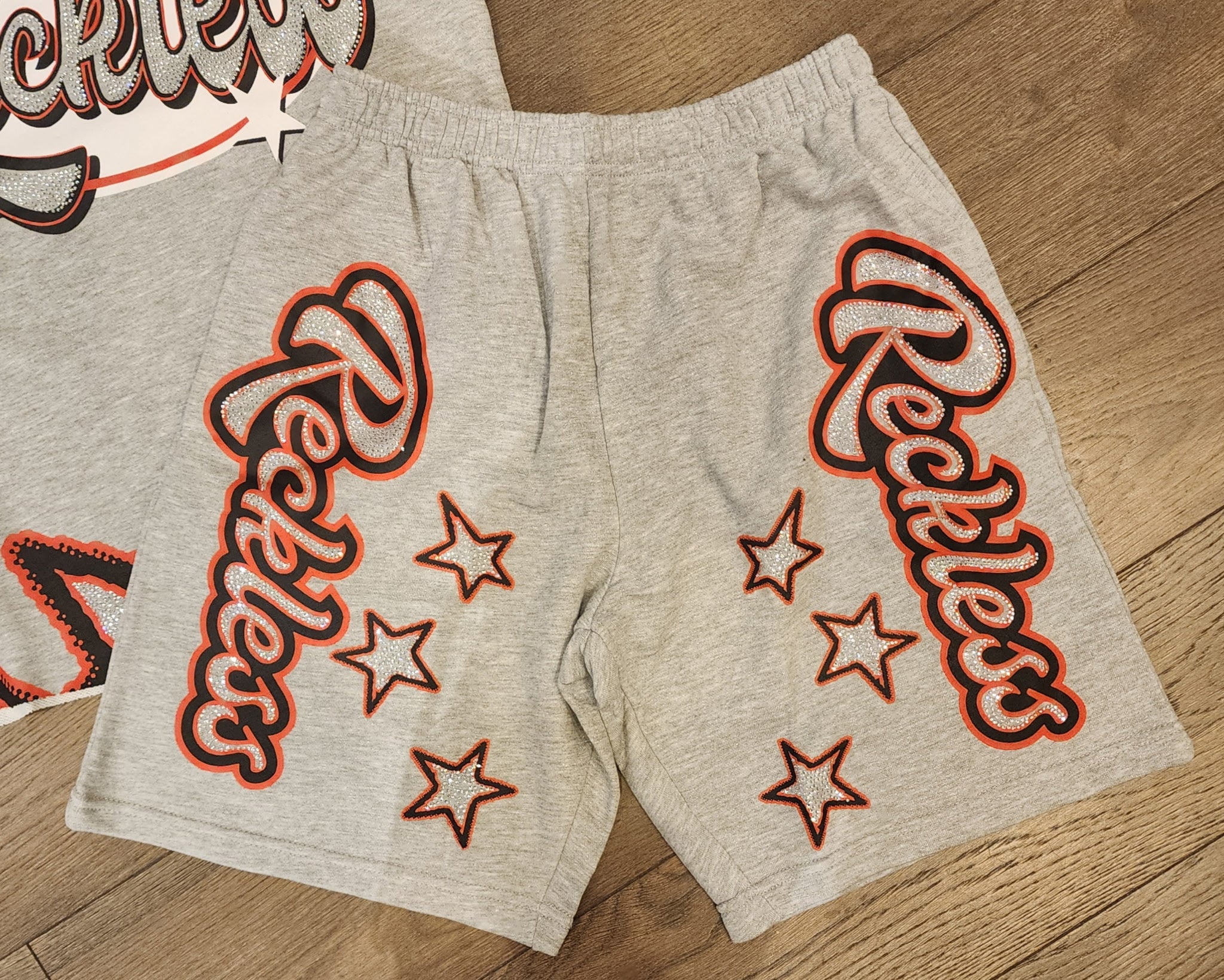 Focus Reckless Rhinestone Star Short Set – Gray/Red