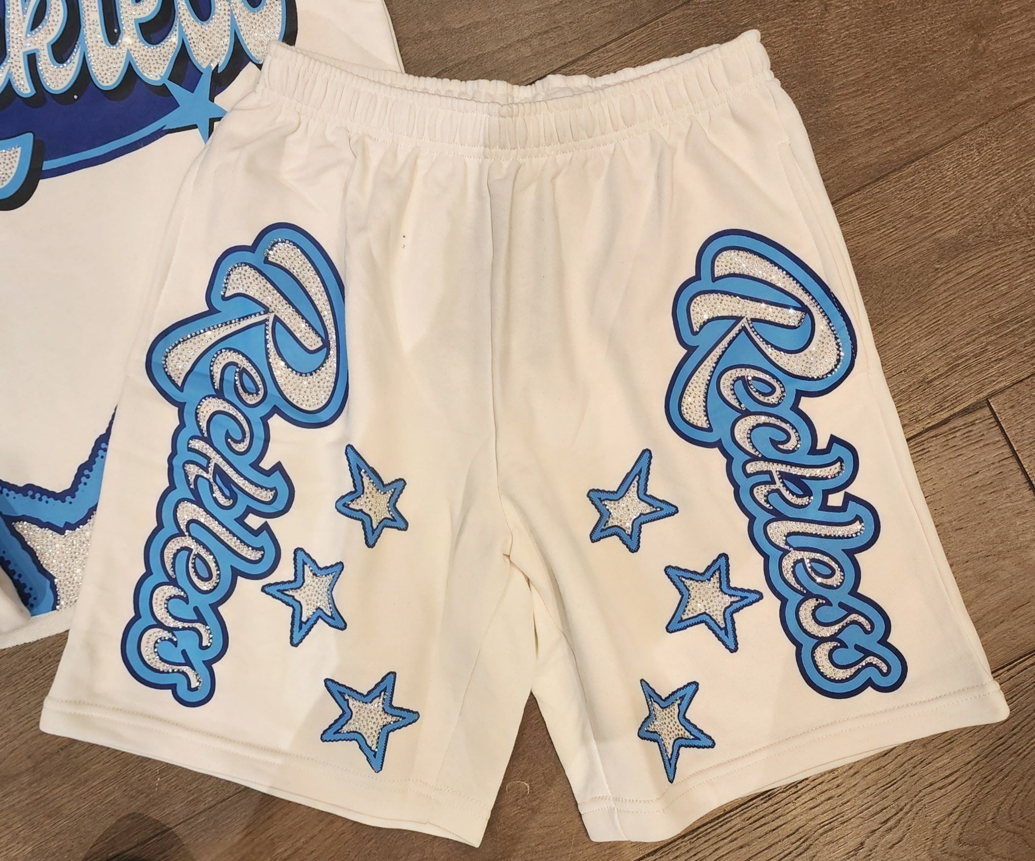 Focus Reckless Rhinestone Star Short Set – Cream/Blue