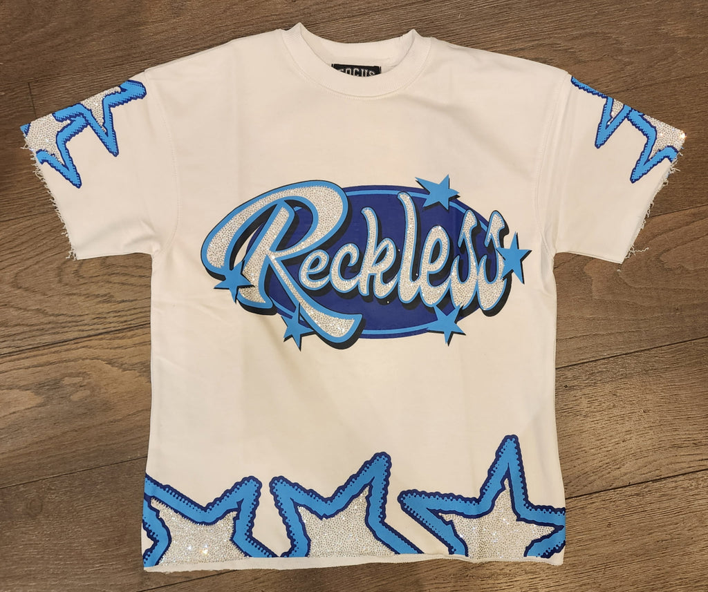 Focus Reckless Rhinestone Star Short Set – Cream/Blue