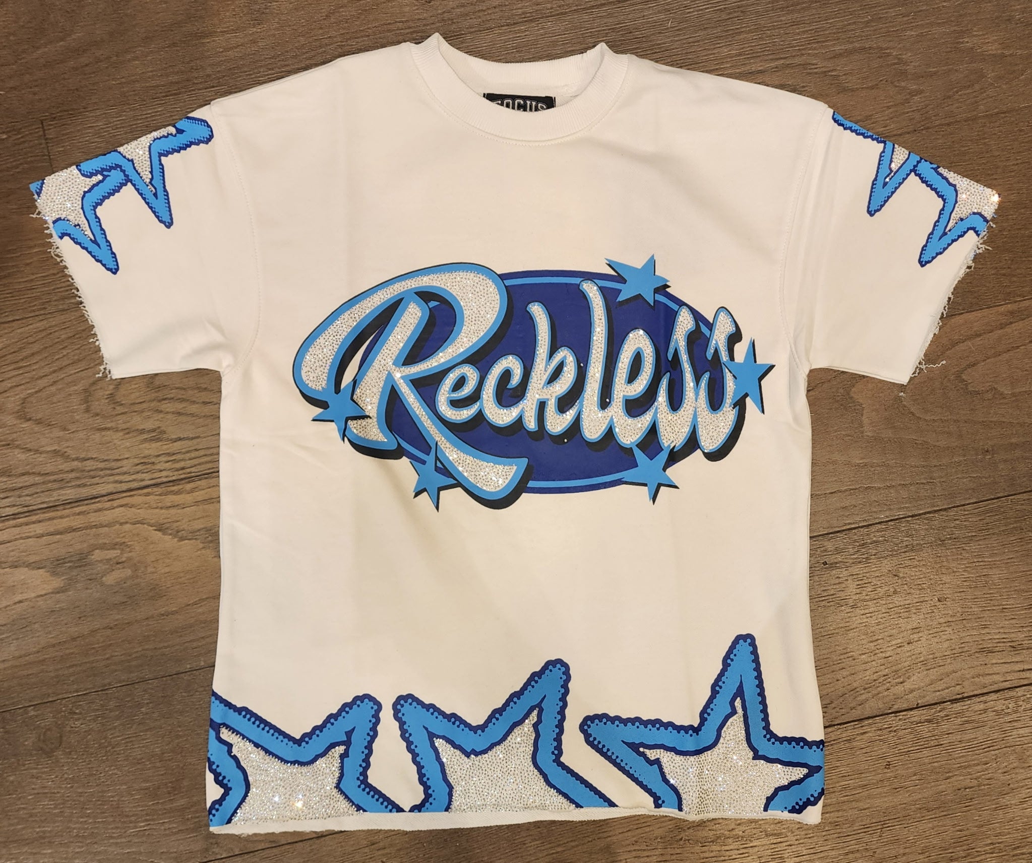 Focus Reckless Rhinestone Star Short Set – Cream/Blue