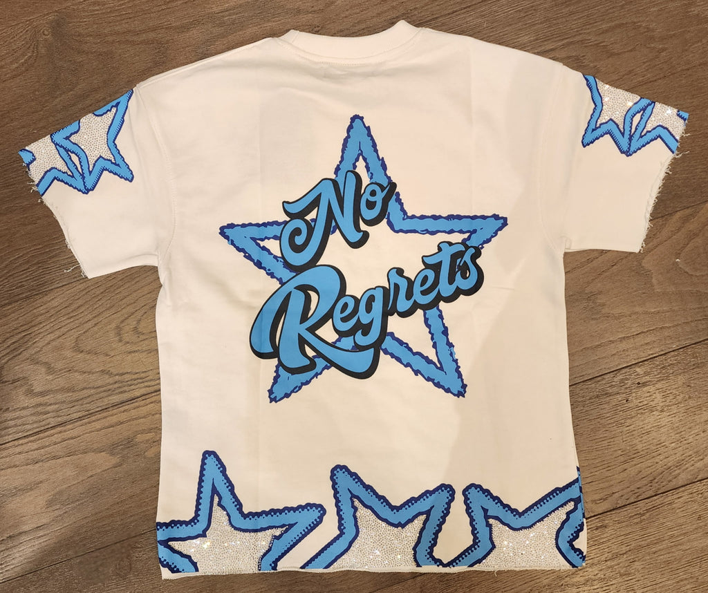 Focus Reckless Rhinestone Star Short Set – Cream/Blue
