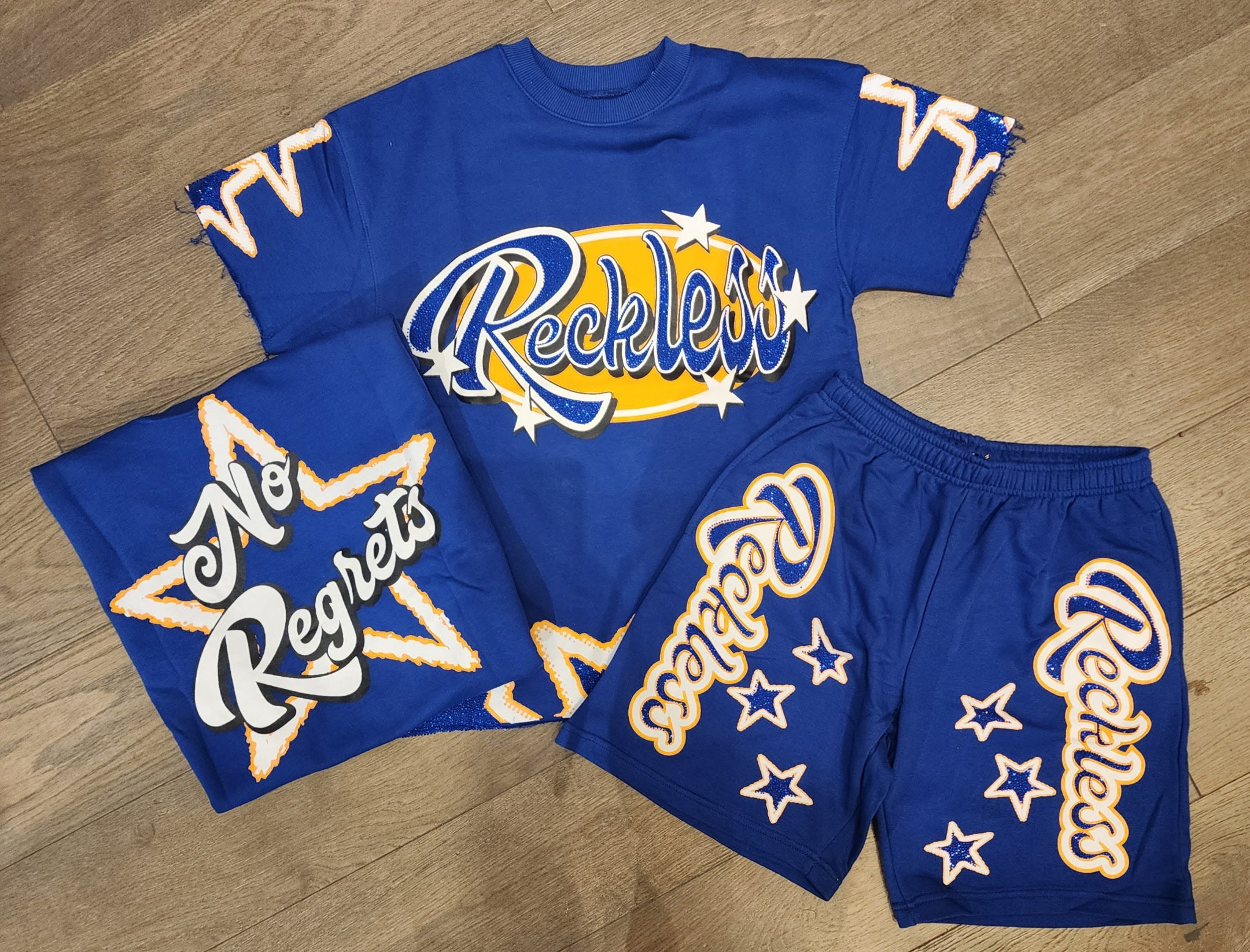 Focus Reckless Rhinestone Star Short Set – Royal Blue/Orange