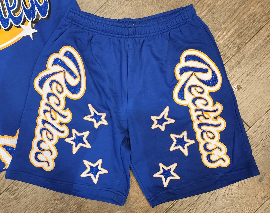 Focus Reckless Rhinestone Star Short Set – Royal Blue/Orange