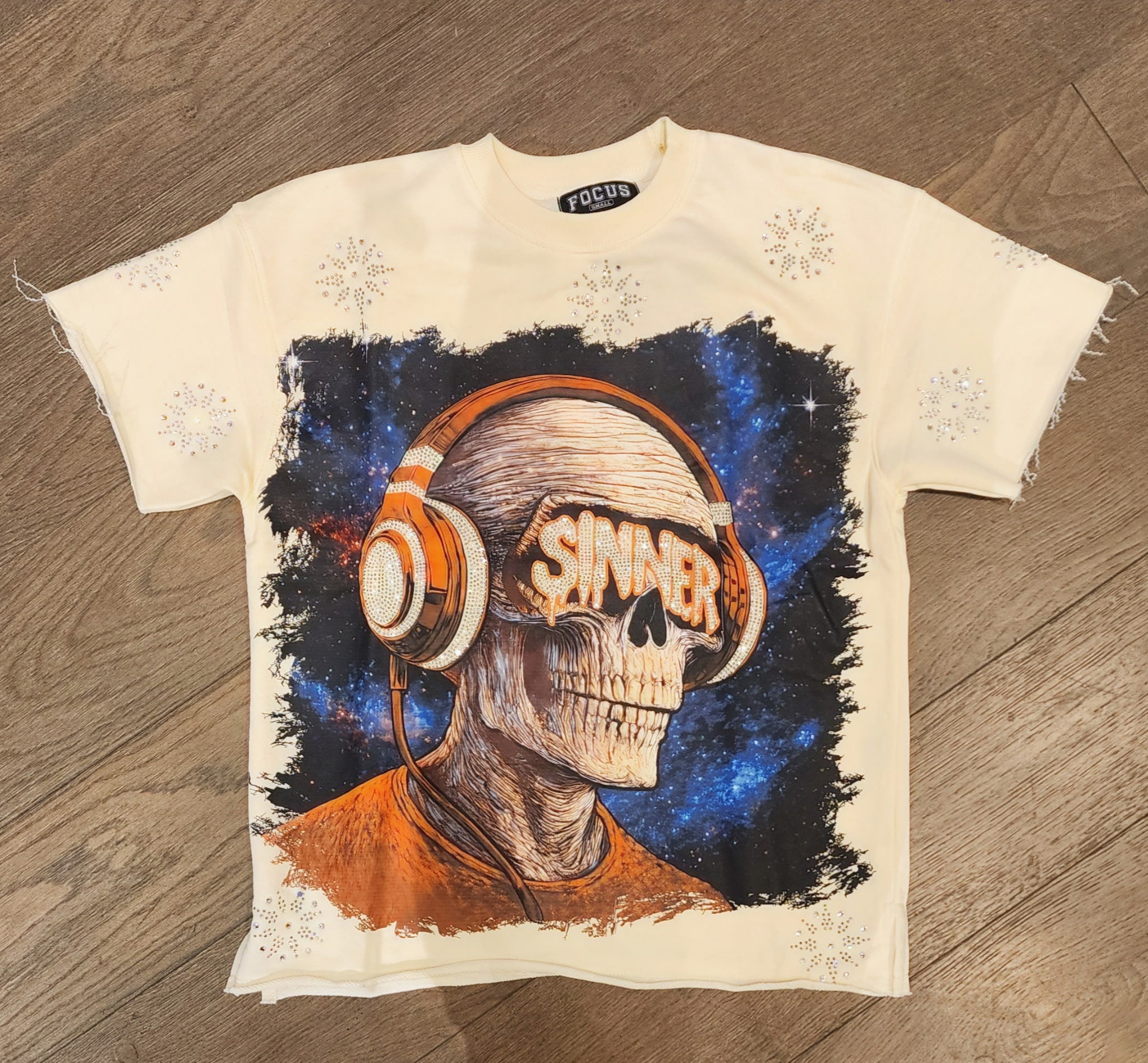 Focus "Sinner" Rhinestone Shirt - Cream