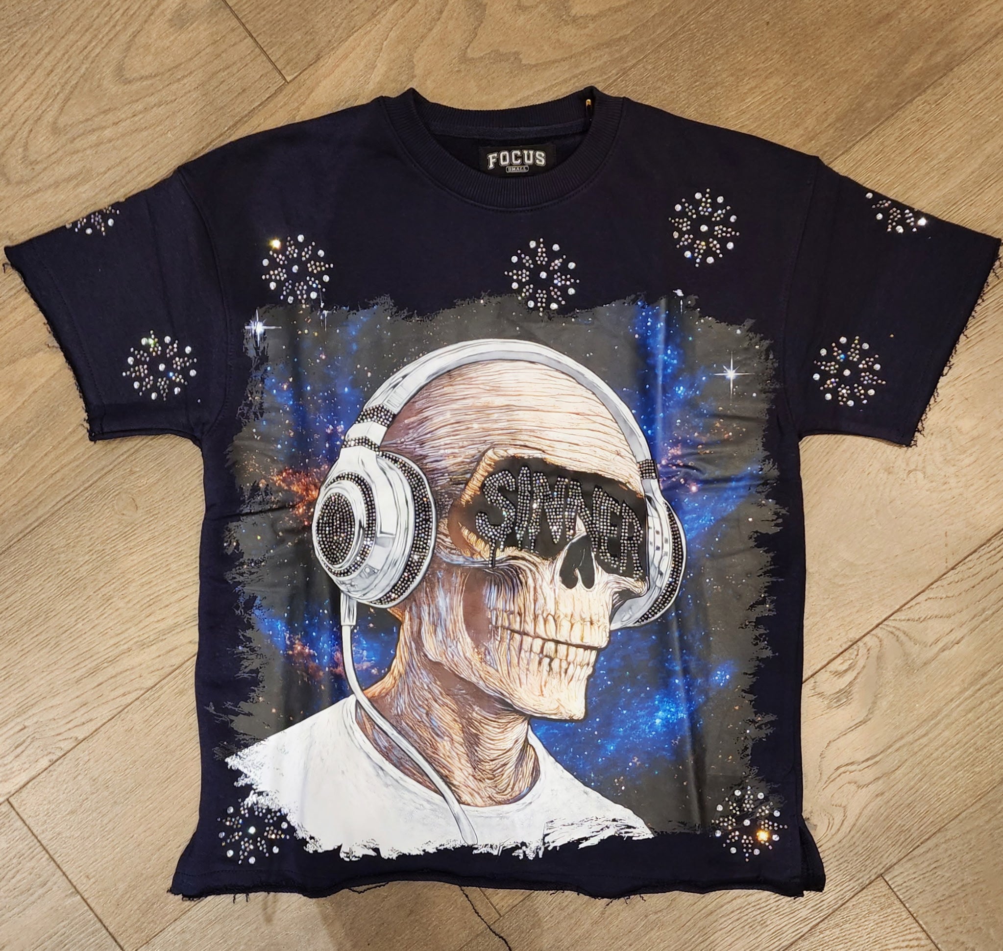 Focus "Sinner" Rhinestone Shirt - Navy
