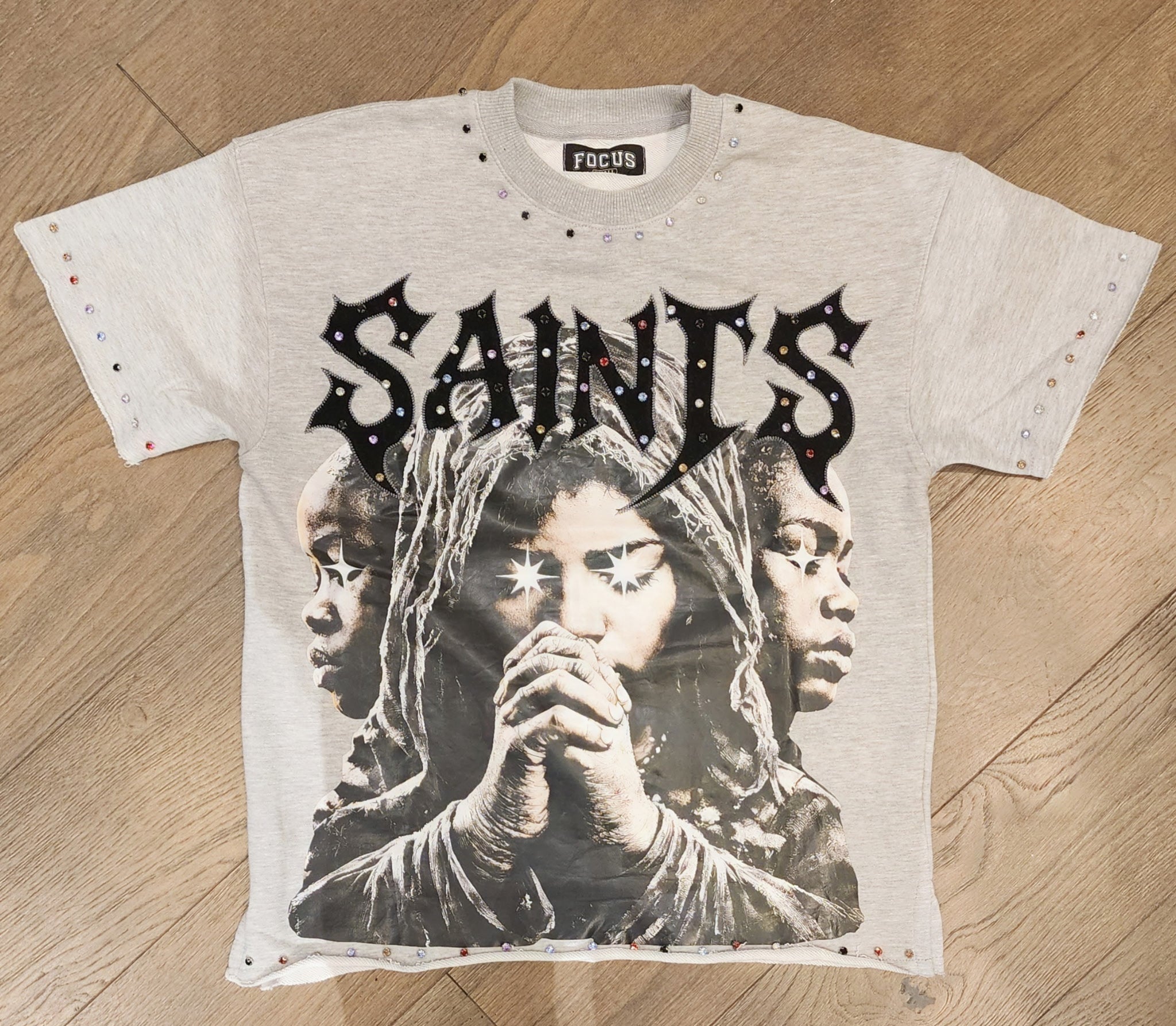 Focus "Saints" Rhinestone Shirt - Grey