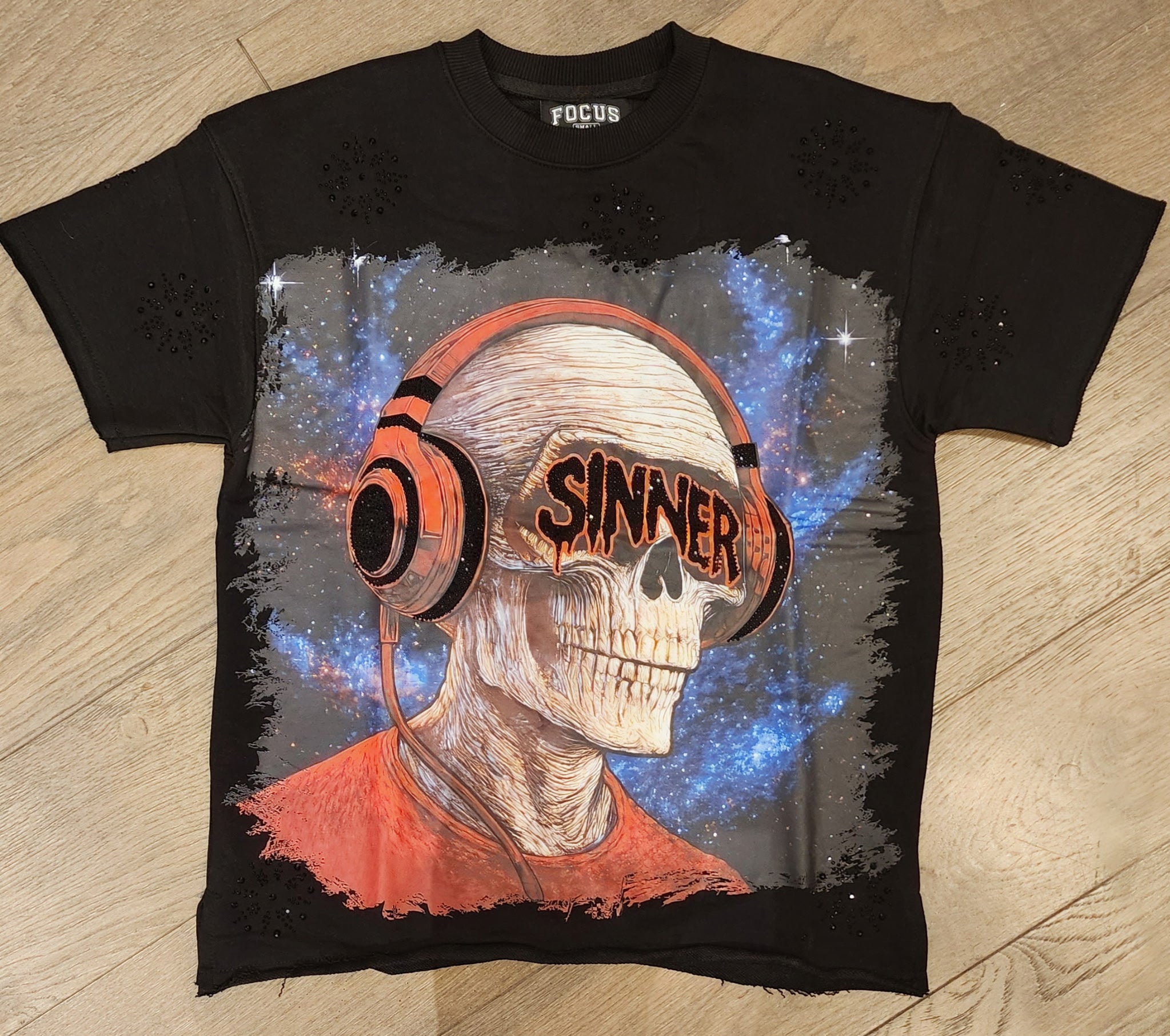 Focus "Sinner" Rhinestone Shirt - Black