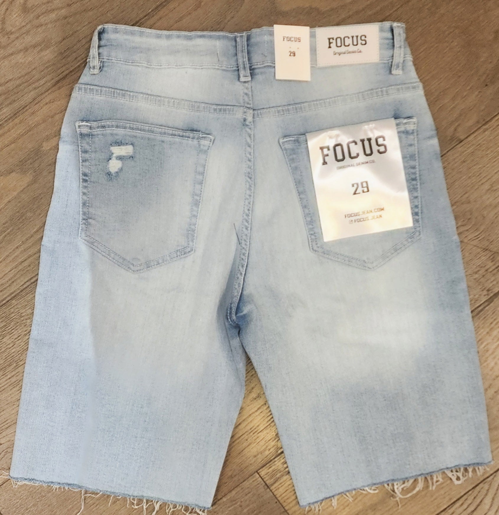 Focus Distressed Denim Shorts - Blue