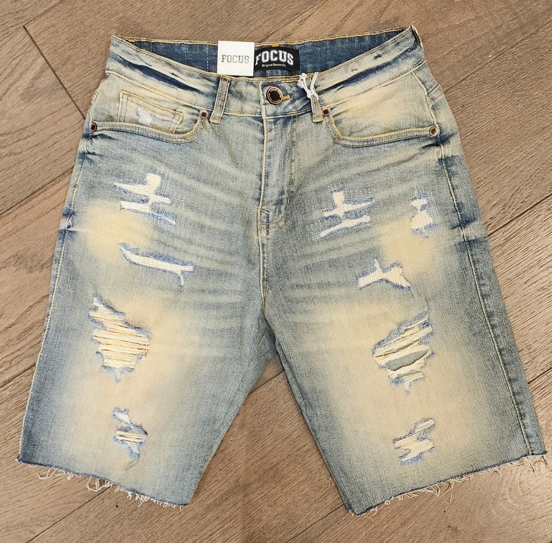 Focus Distressed Denim Shorts - Vintage Wash