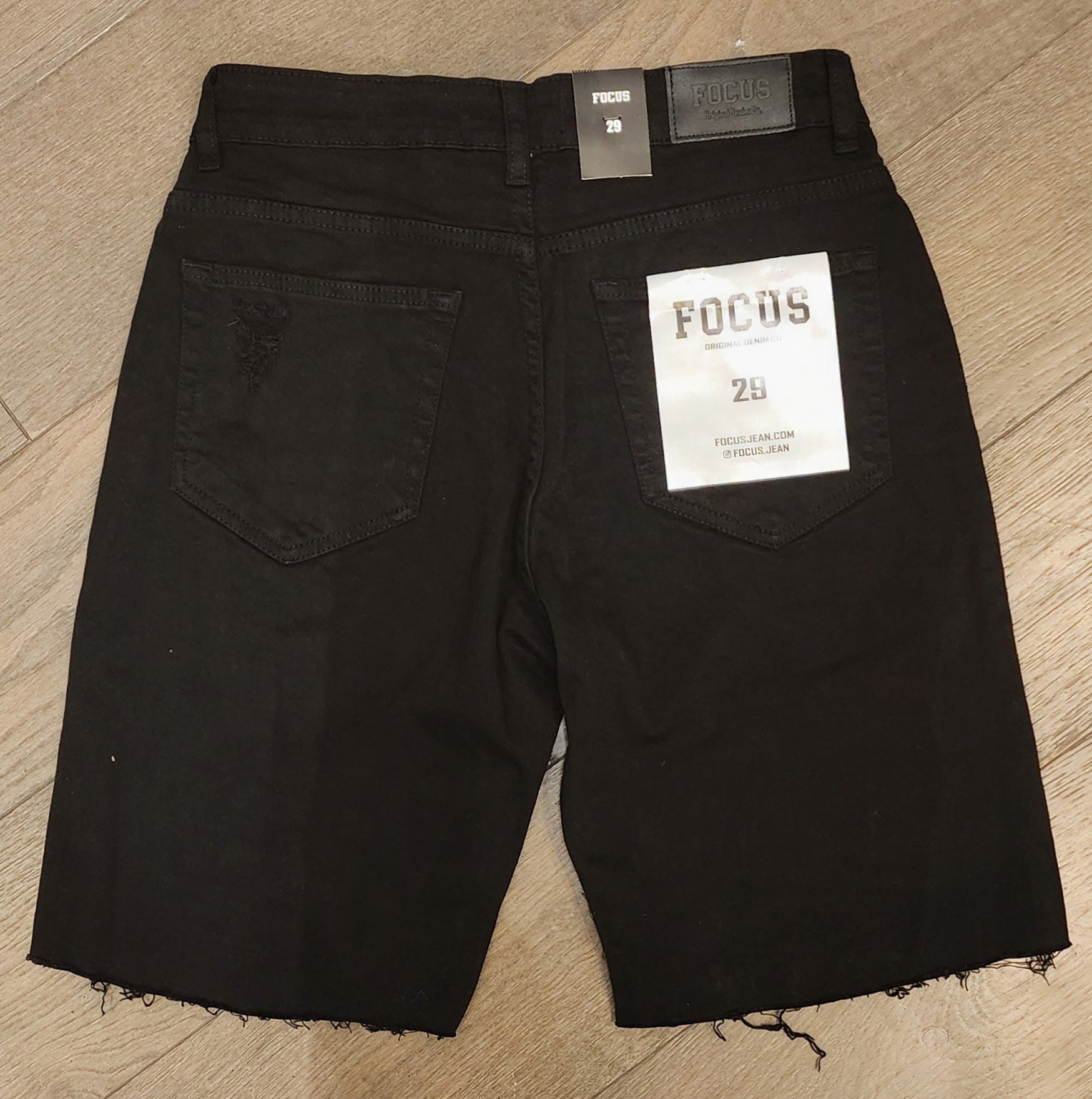 Focus Distressed Denim Shorts - Black