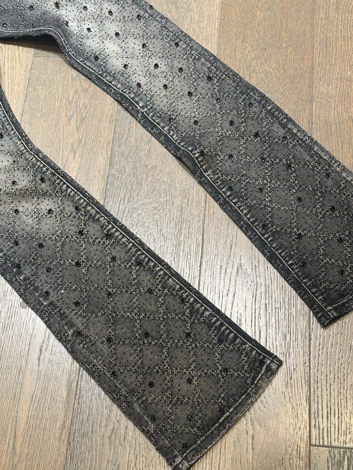 VICOUS Rhinestone Stacked Jeans - Black Wash