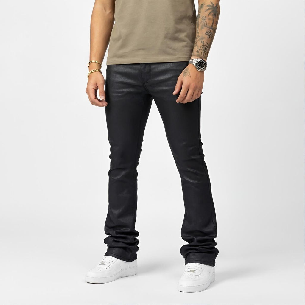 VICIOUS Waxed Flare Jeans - Black