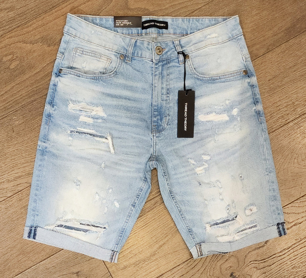Thread Theory Distressed Denim Shorts - Ocean Blue