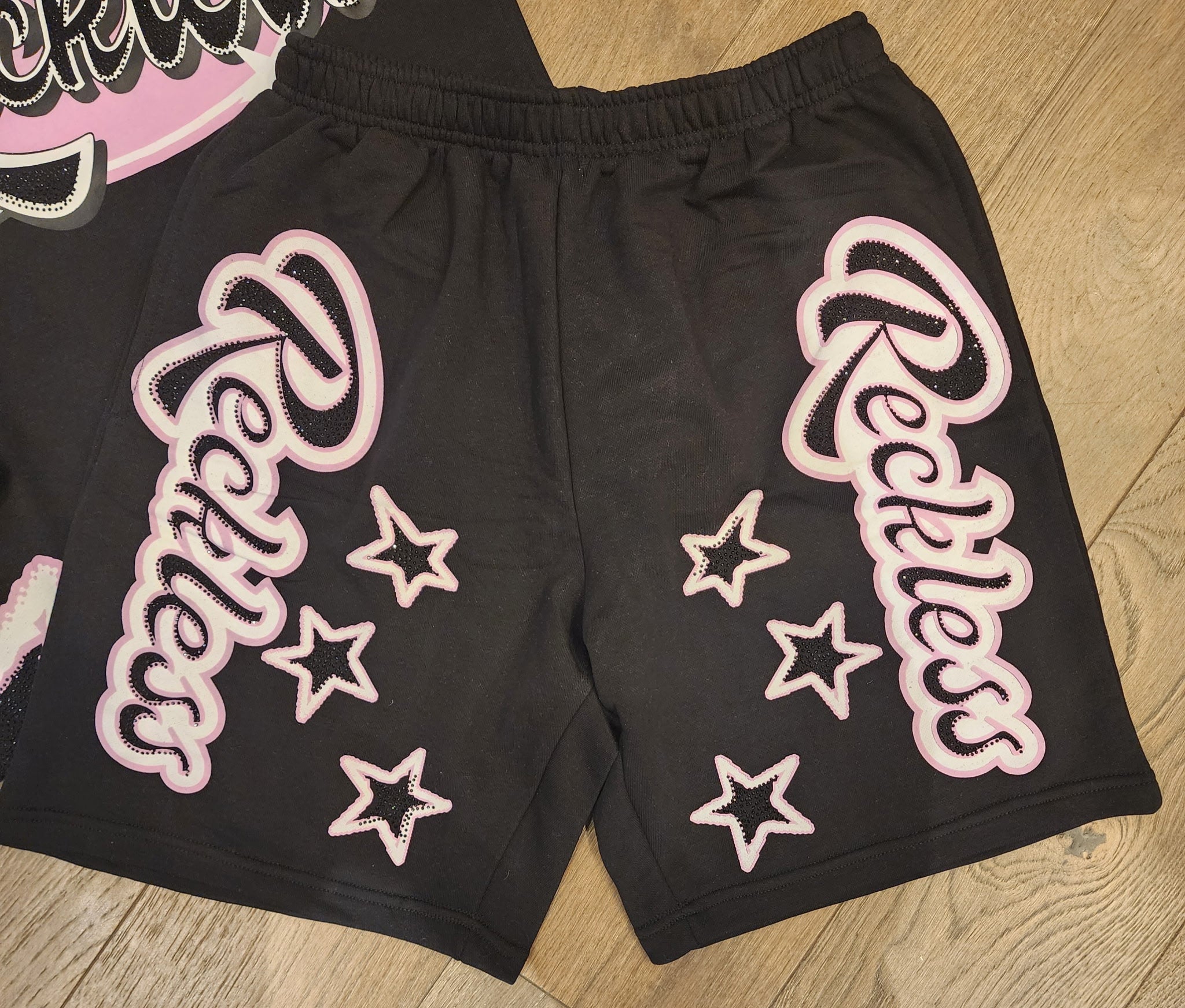Focus Reckless Rhinestone Star Short Set – Black/Pink