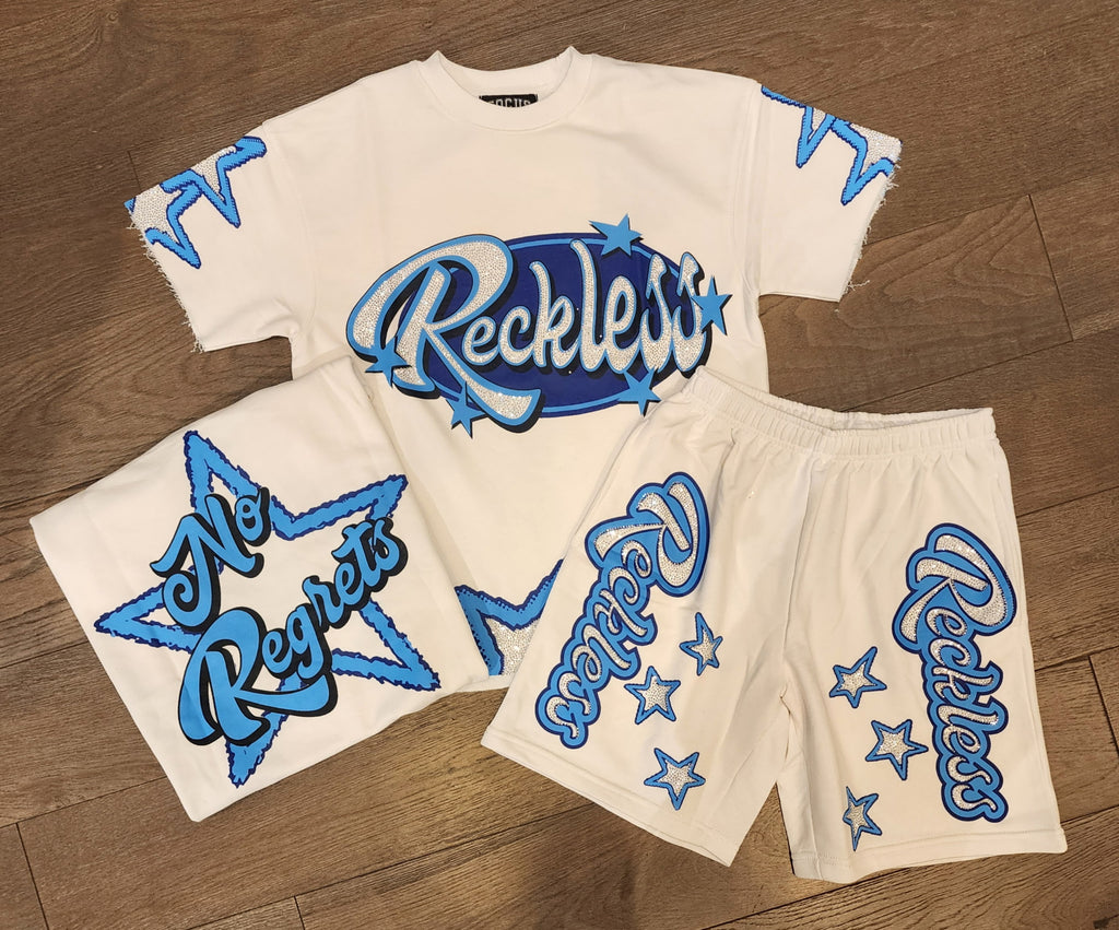 Focus Reckless Rhinestone Star Short Set – Cream/Blue
