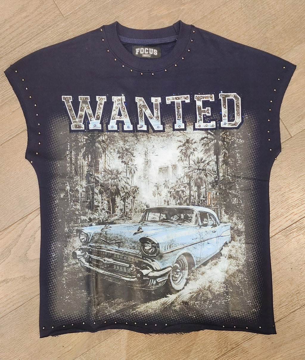 Focus "WANTED" Short Sleeve Shirt - Blue