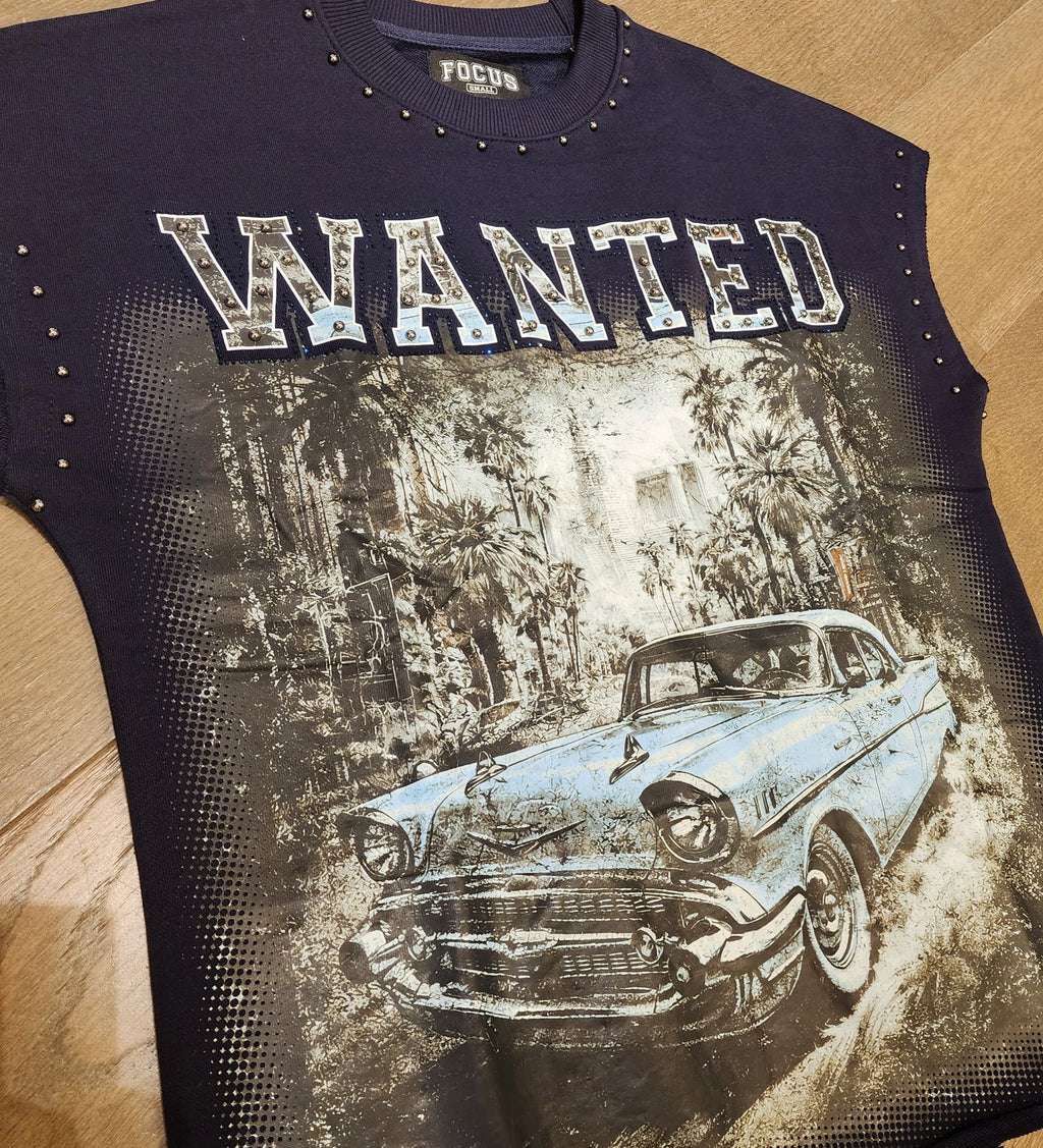 Focus "WANTED" Short Sleeve Shirt - Blue