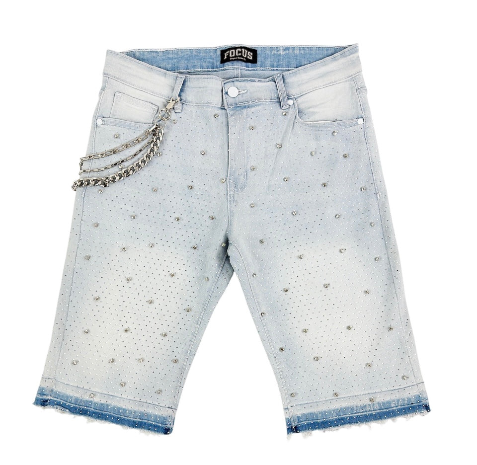 Focus Rhinestone Shorts - Ice Blue