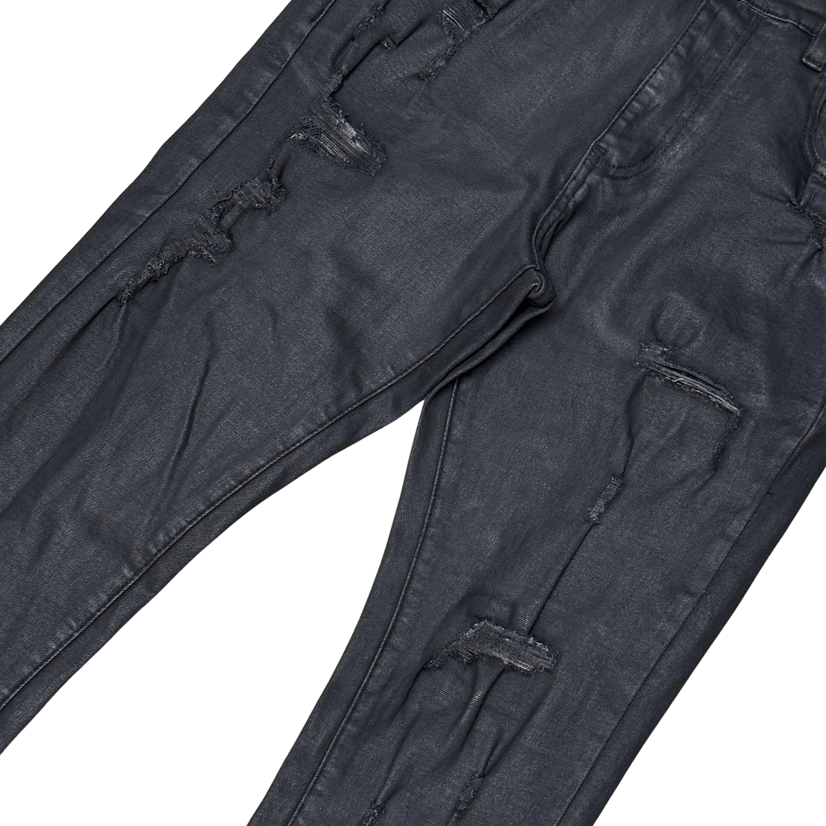 VICIOUS Distressed Coated Flare Jeans - Black