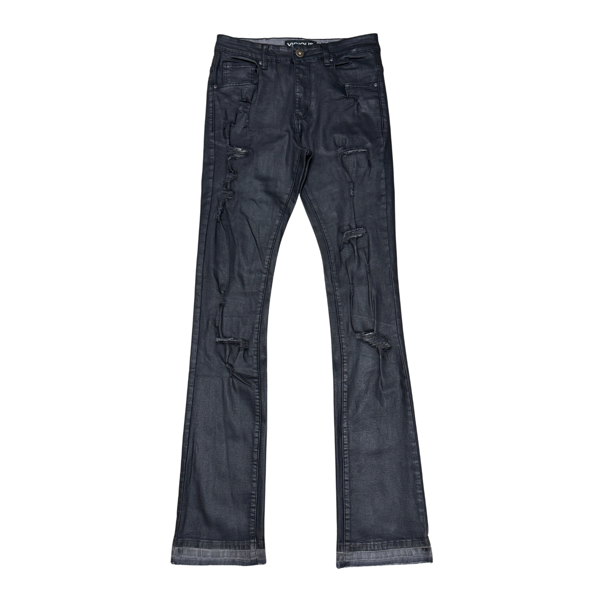 VICIOUS Distressed Coated Flare Jeans - Black