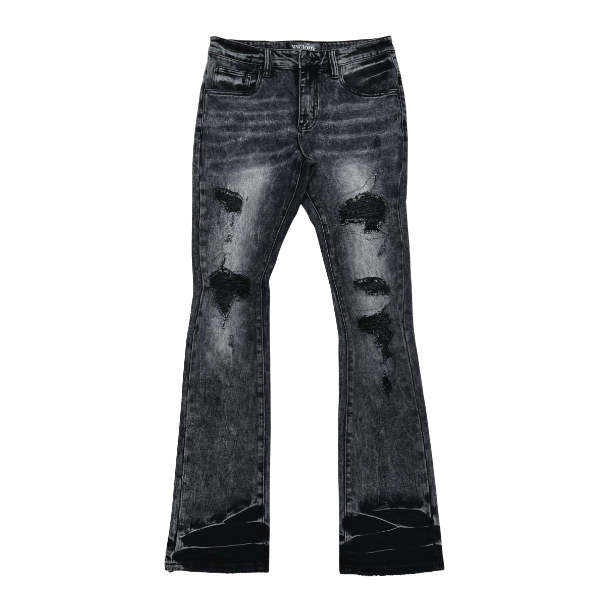 VICIOUS Distressed Flare Jeans - Washed Black