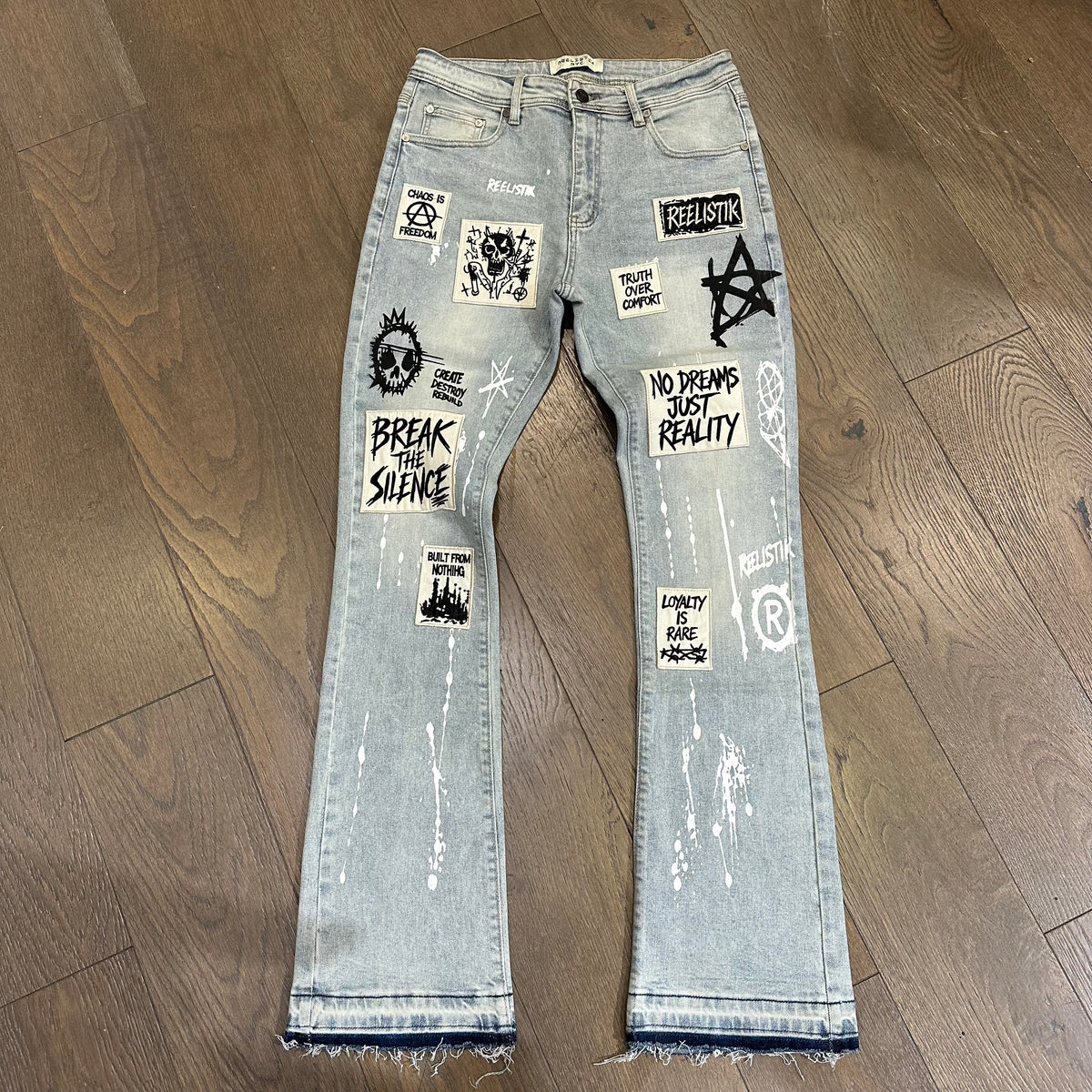 Reelistik BREAK THE SILENCE STACKED SLIM FIT PATCHED STRETCH Jeans - Light Blue Wash