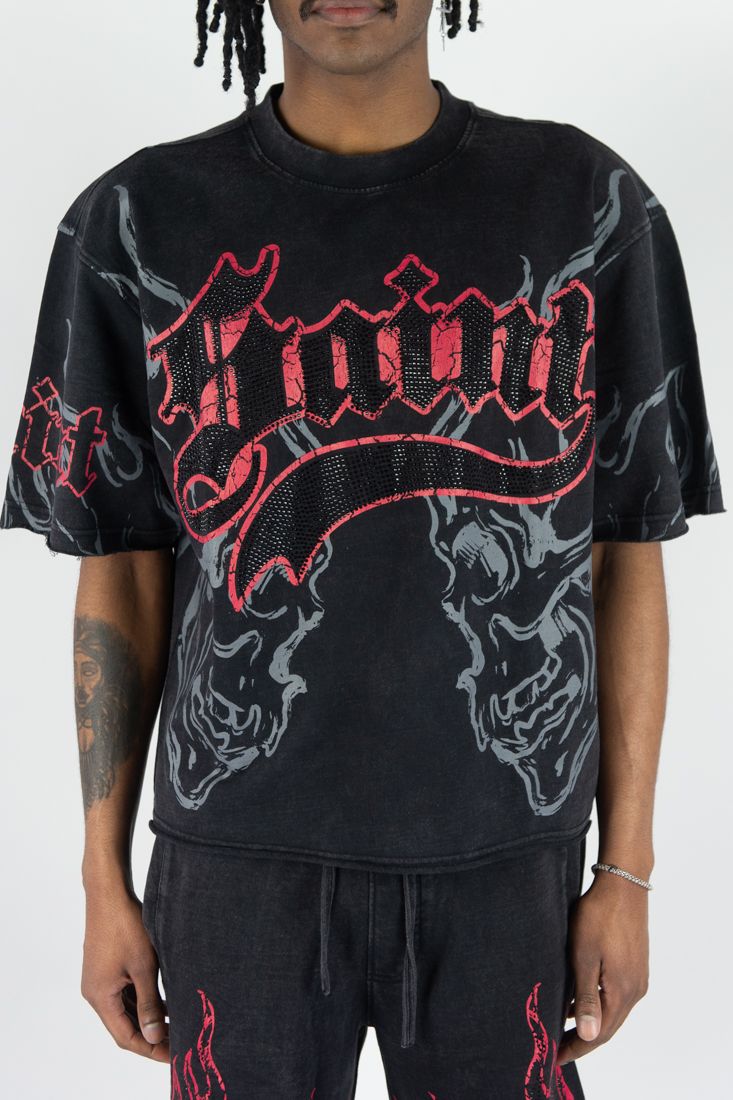 REBEL MINDS GOTHIC RHINESTONE SHIRT - BLACK