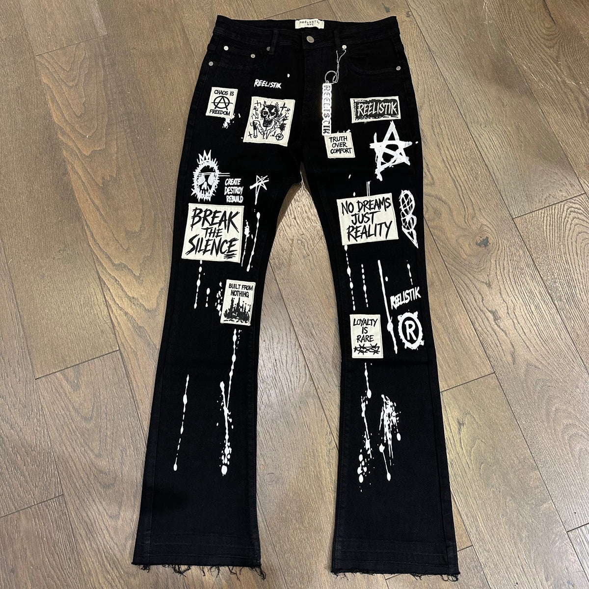 Reelistik BREAK THE SILENCE STACKED SLIM FIT PATCHED STRETCH Jeans - Black