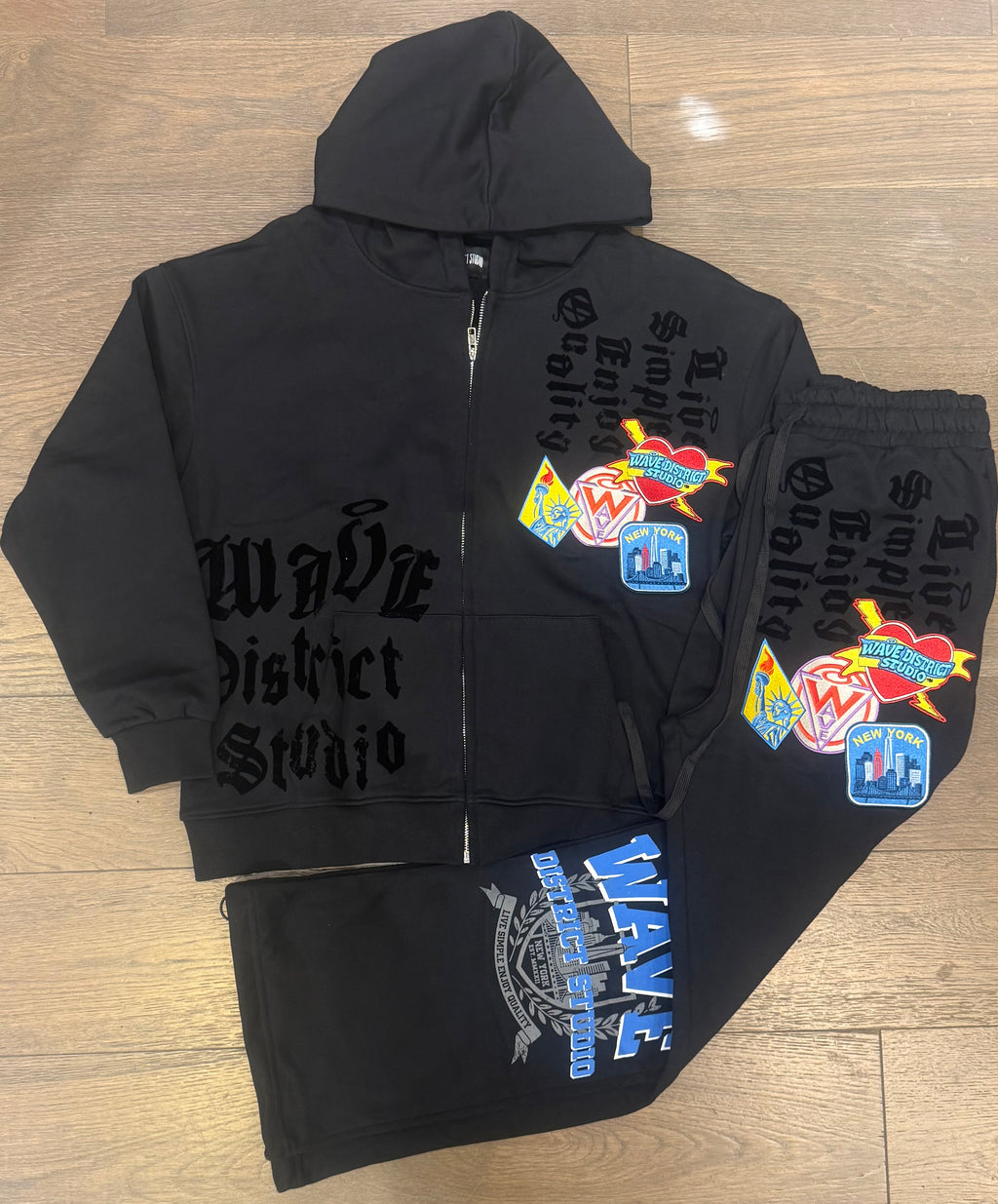 MRWAVE DISTRICT STUDIO PATCHWORK SWEATSUIT - BLACK