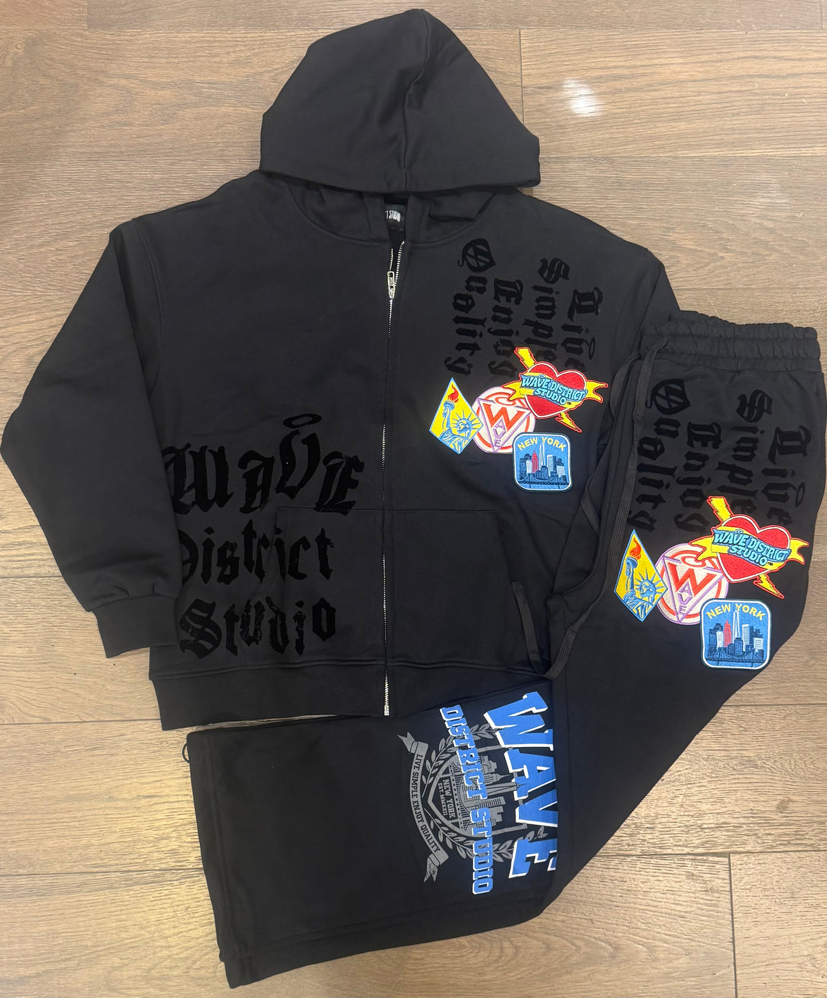 MRWAVE DISTRICT STUDIO PATCHWORK SWEATSUIT - BLACK