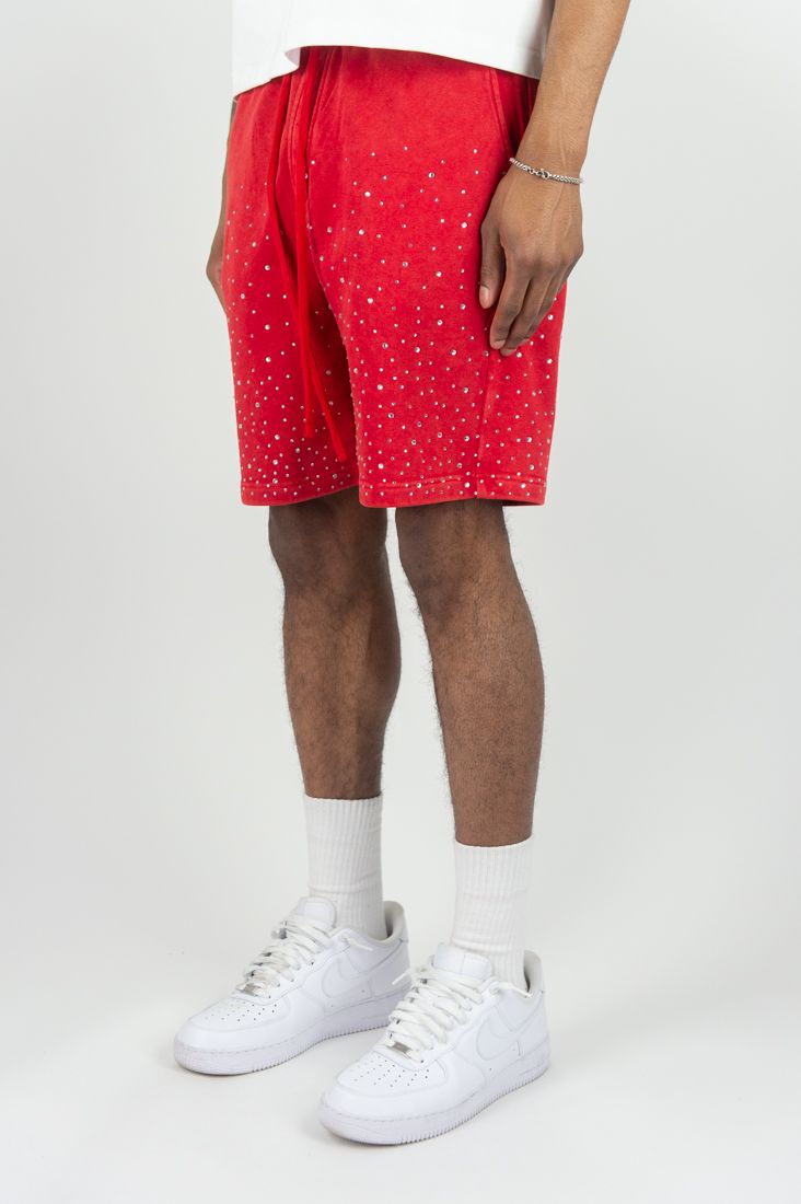 Rebel Minds RHINESTONE GALAXY SHORTS - Red
