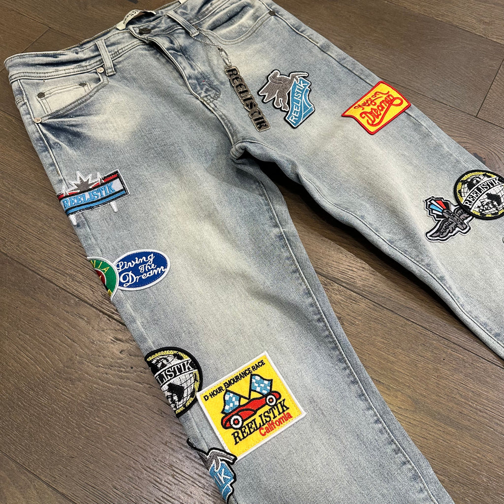 Reelistik DREAMER PATCHES SLIM FIT PATCHED Jeans - Light Blue Wash