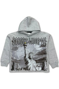 FOCUS STREET LIBERTY RHINESTONE CROPPED HOODIE - Grey