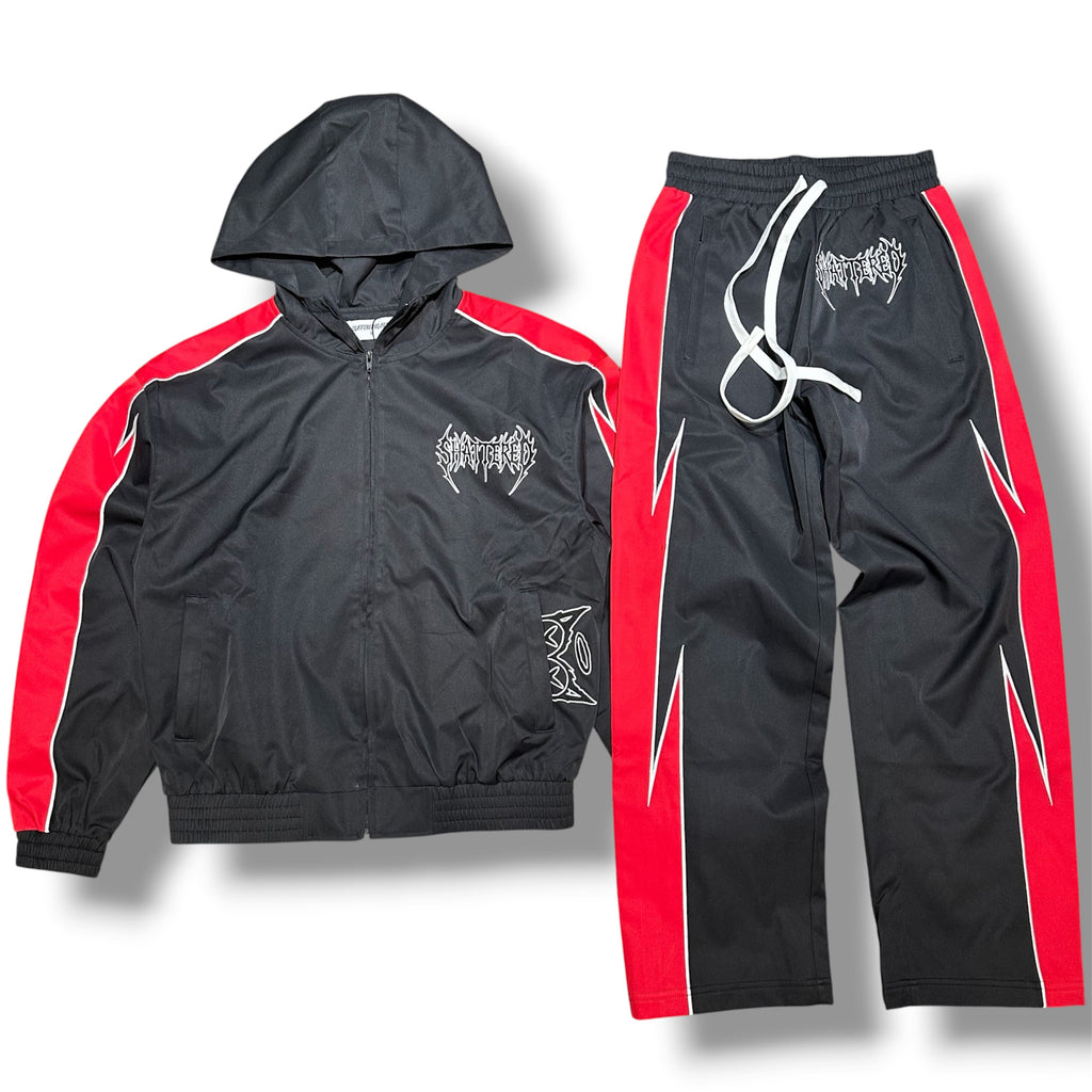 Shattered Hearts Peekaboo Nylon Sets - Black/Red