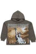 FOCUS STREET LIBERTY RHINESTONE CROPPED HOODIE - Mocha