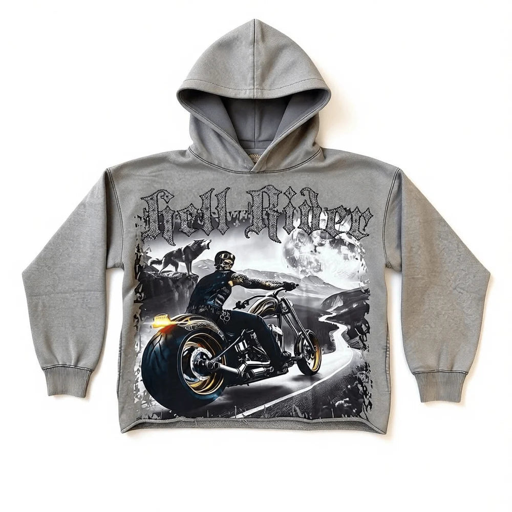 FOCUS HELL RIDER CROPPED HOODIE - Grey