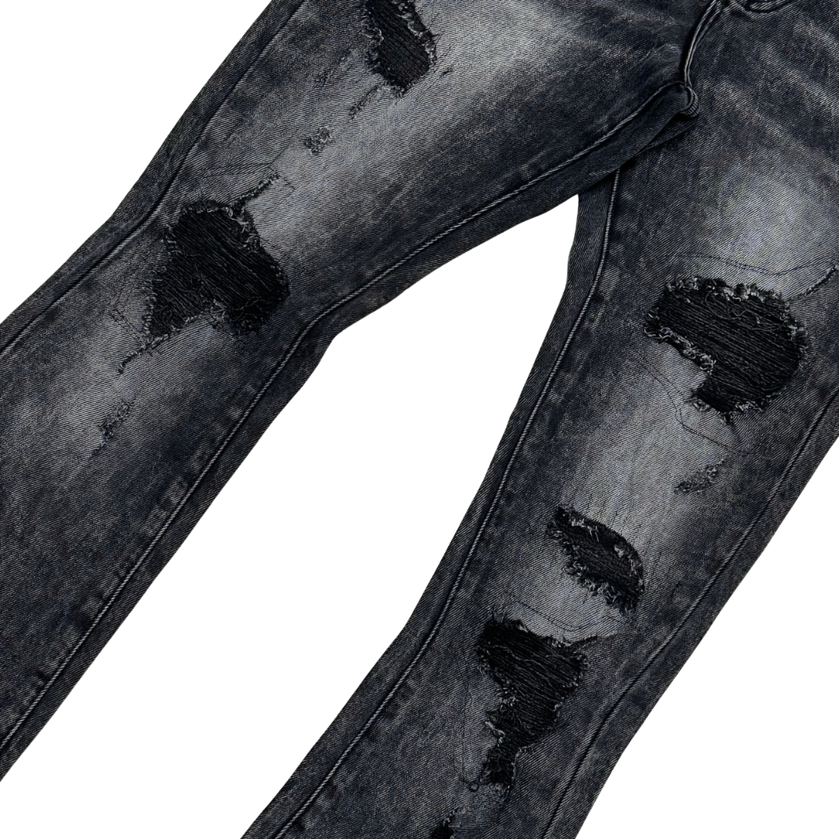 VICIOUS Distressed Flare Jeans - Washed Black