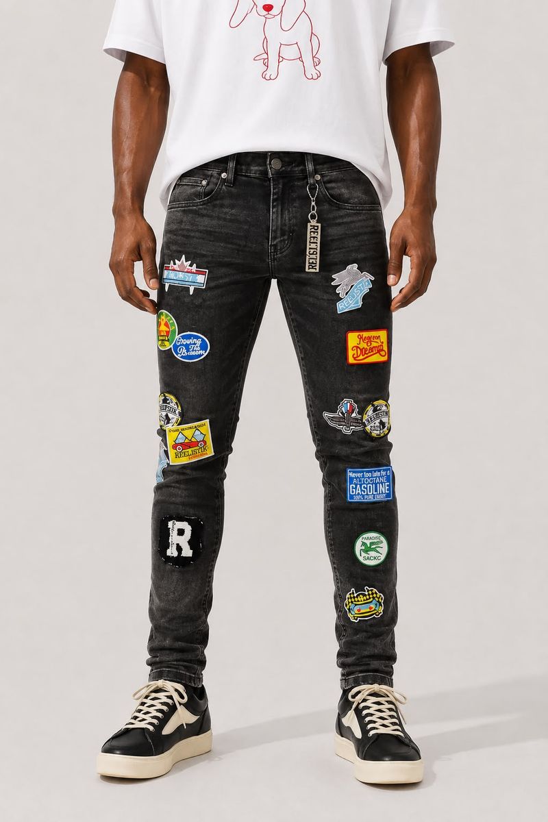 Reelistik DREAMER PATCHES SLIM FIT PATCHED Jeans - Black Wash
