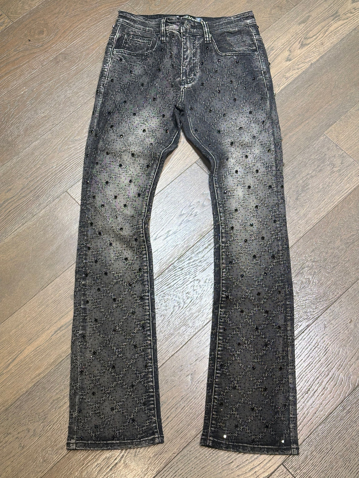 VICOUS Rhinestone Stacked Jeans - Black Wash