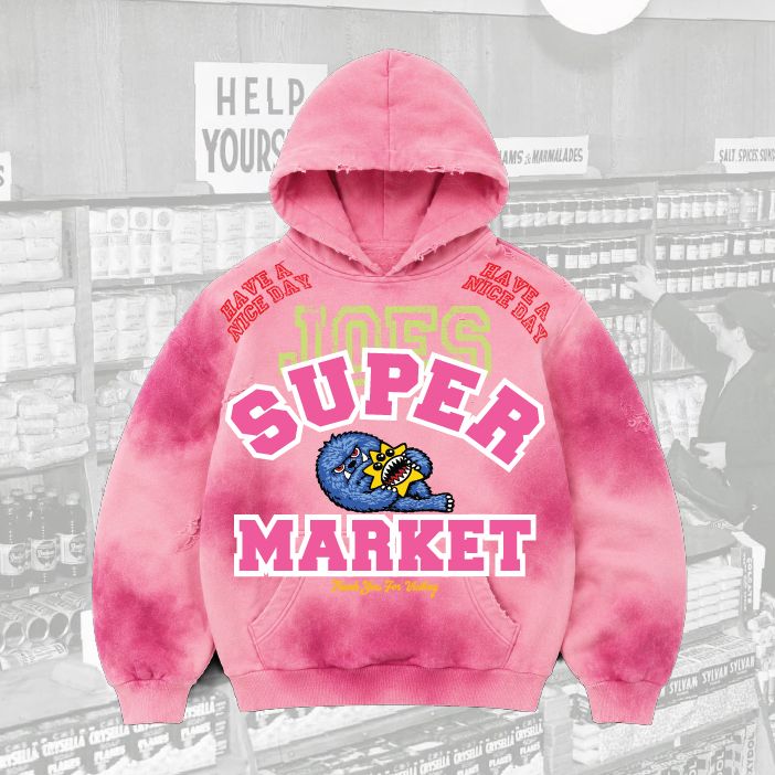 JOES SUPERMARKET Pigment-wash effect monster appliqué pullover hoodie - Pink